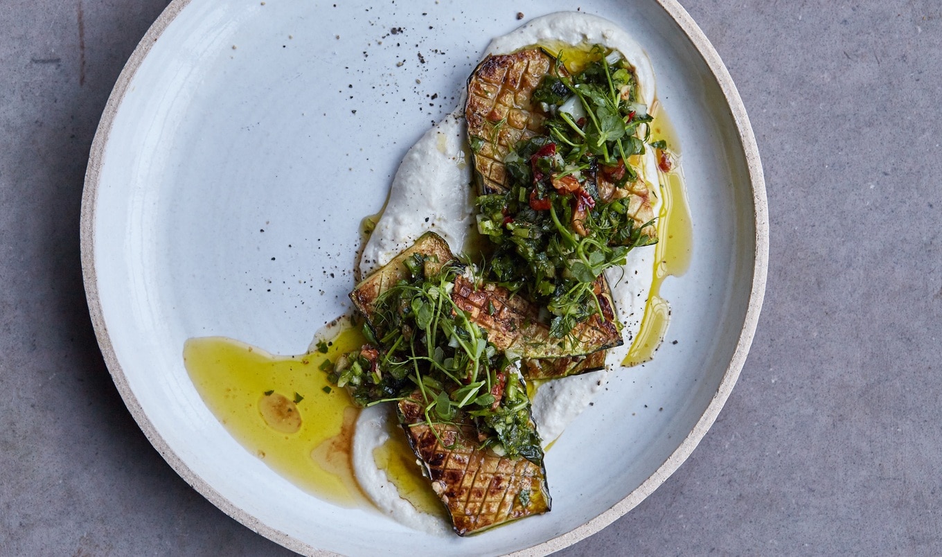 Vegan Sizzling Zucchini With Creamy Tzatziki and Chimichurri Sauce