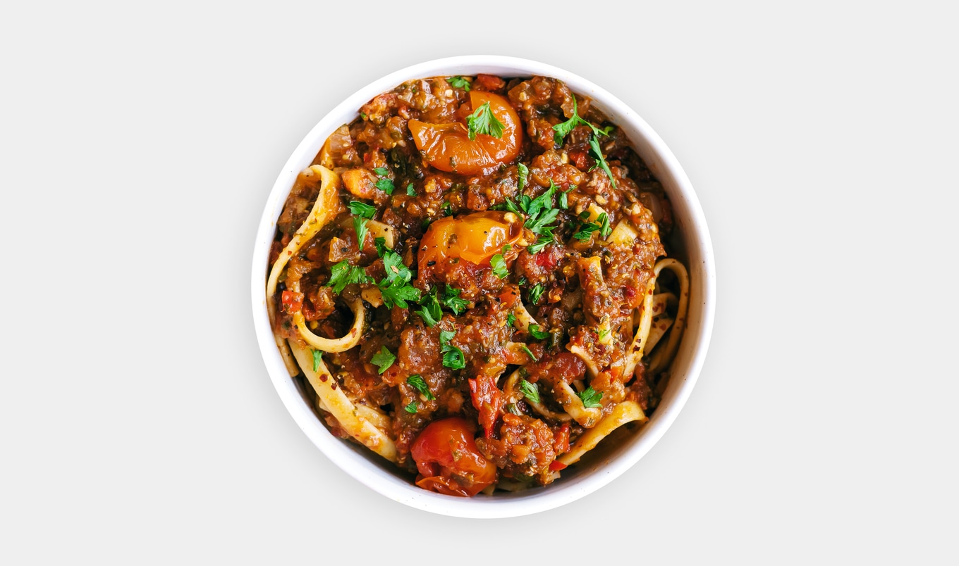 Hearty Vegan Mushroom Bolognese With Fettuccine