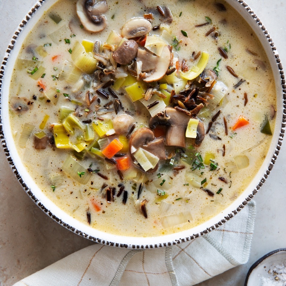 Creamy Vegan Wild Rice and Mushroom Soup