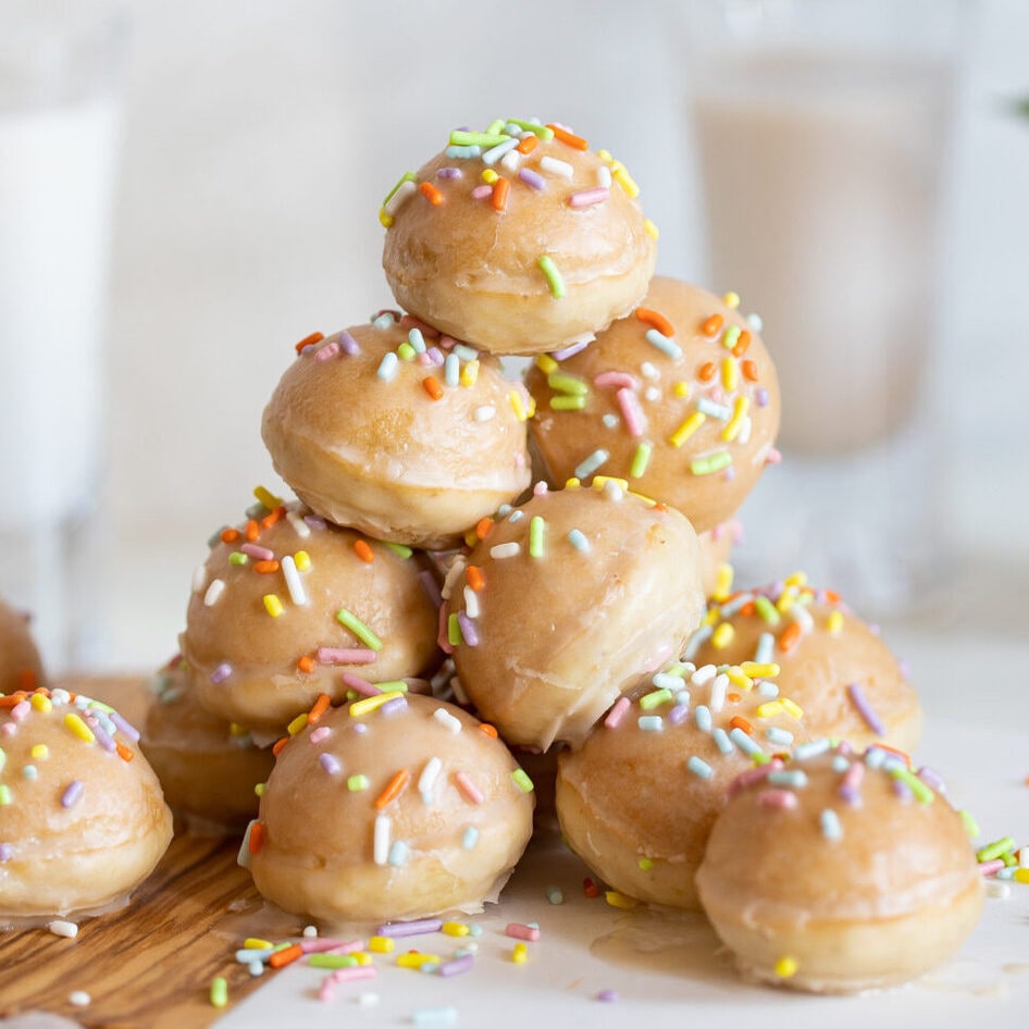 Vegan Glazed Vanilla Doughnut Holes With Funfetti Sprinkles