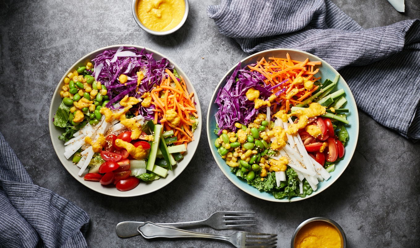 Vegan Japanese-Inspired Rainbow Salad With Carrot-Ginger Dressing