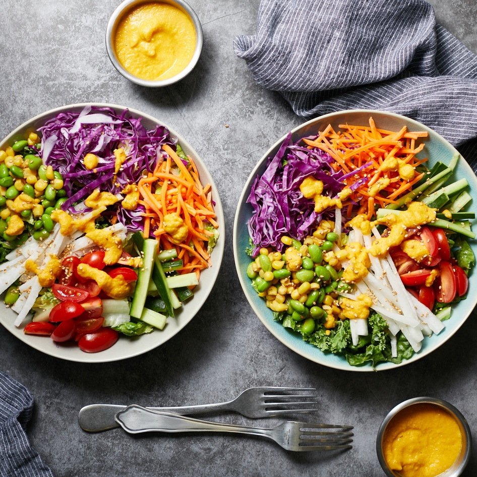 Vegan Japanese-Inspired Rainbow Salad With Carrot-Ginger Dressing