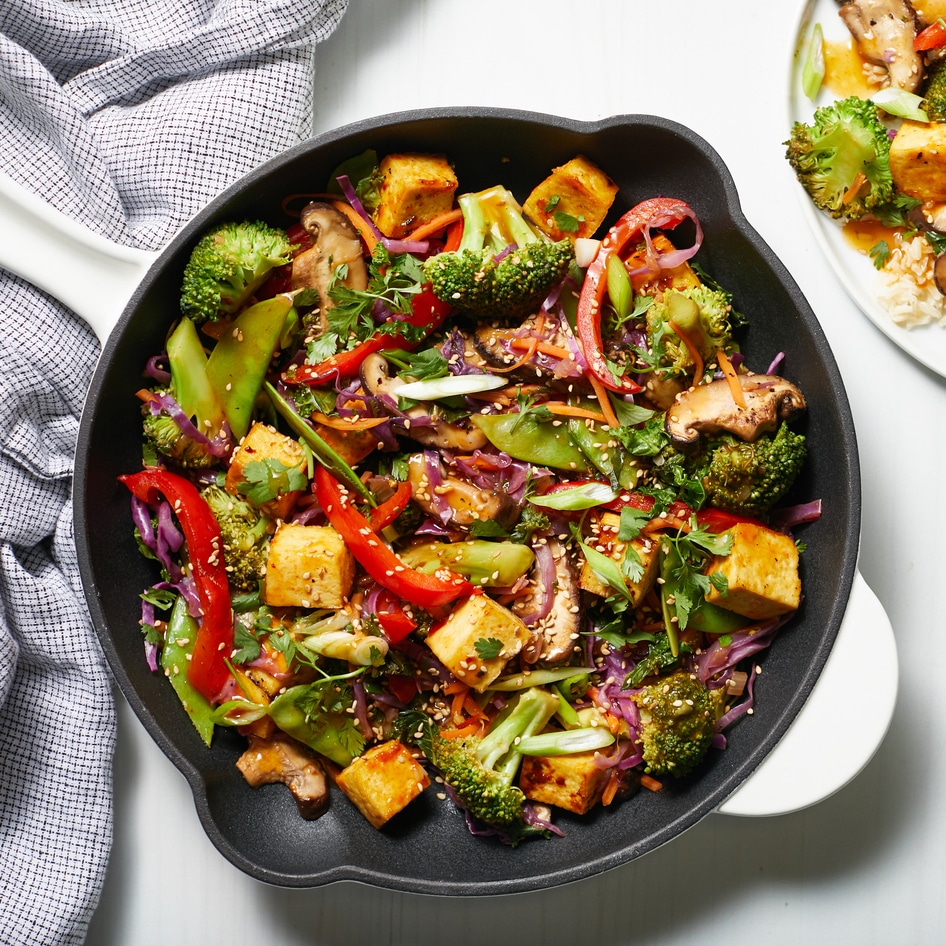 Oil-Free Sweet Chili Tofu Broccoli Mushroom Stir-Fry