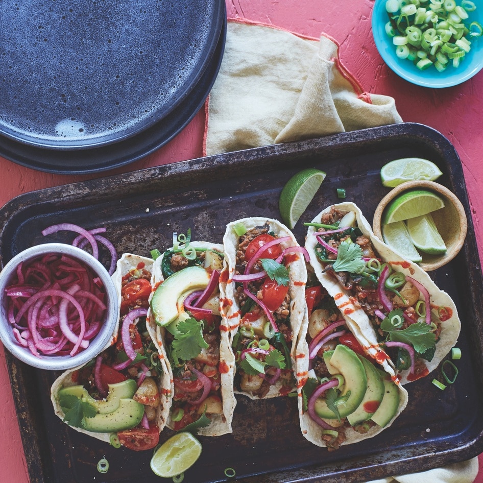 Vegan Mushroom Sausage Breakfast Hash Tacos