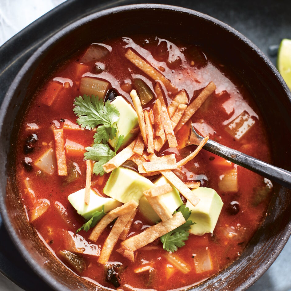 Mexican Tortilla Soup With Black Beans and Avocado