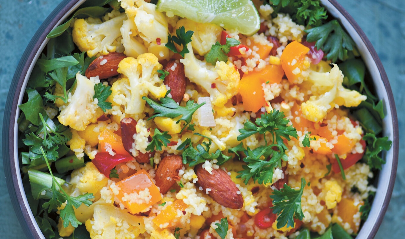 Vegan Chili-Lime Cauliflower Bowl With Couscous and Collard Greens