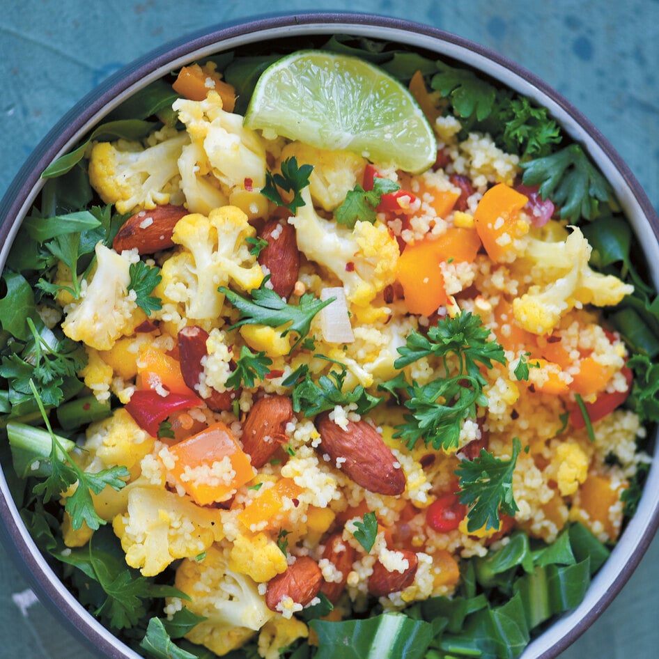 Vegan Chili-Lime Cauliflower Bowl With Couscous and Collard Greens