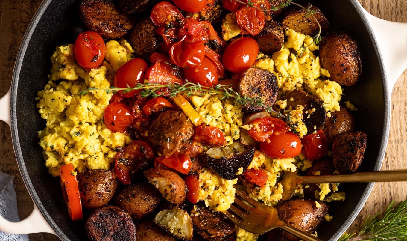 Vegan Skillet Breakfast Eggs and Potatoes