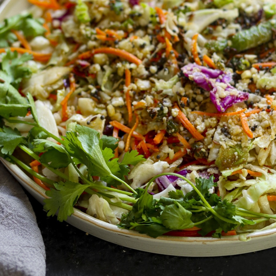 Vegan Koshimbir (Indian Cabbage Slaw) With Roasted Cashews