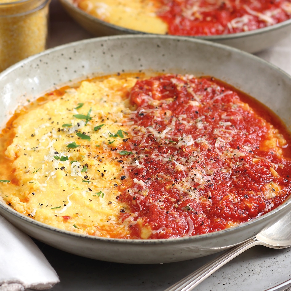 Vegan Italian Soft Polenta With Tomato Sugo Sauce