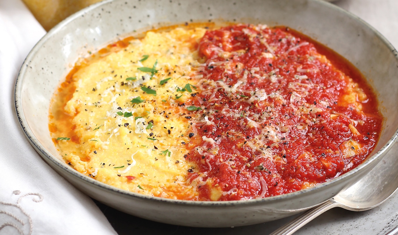 Vegan Italian Soft Polenta With Tomato Sugo Sauce