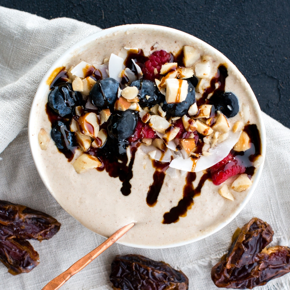 Vegan Smoothie Bowl With Tahini, Coffee, Buckwheat, and Coconut