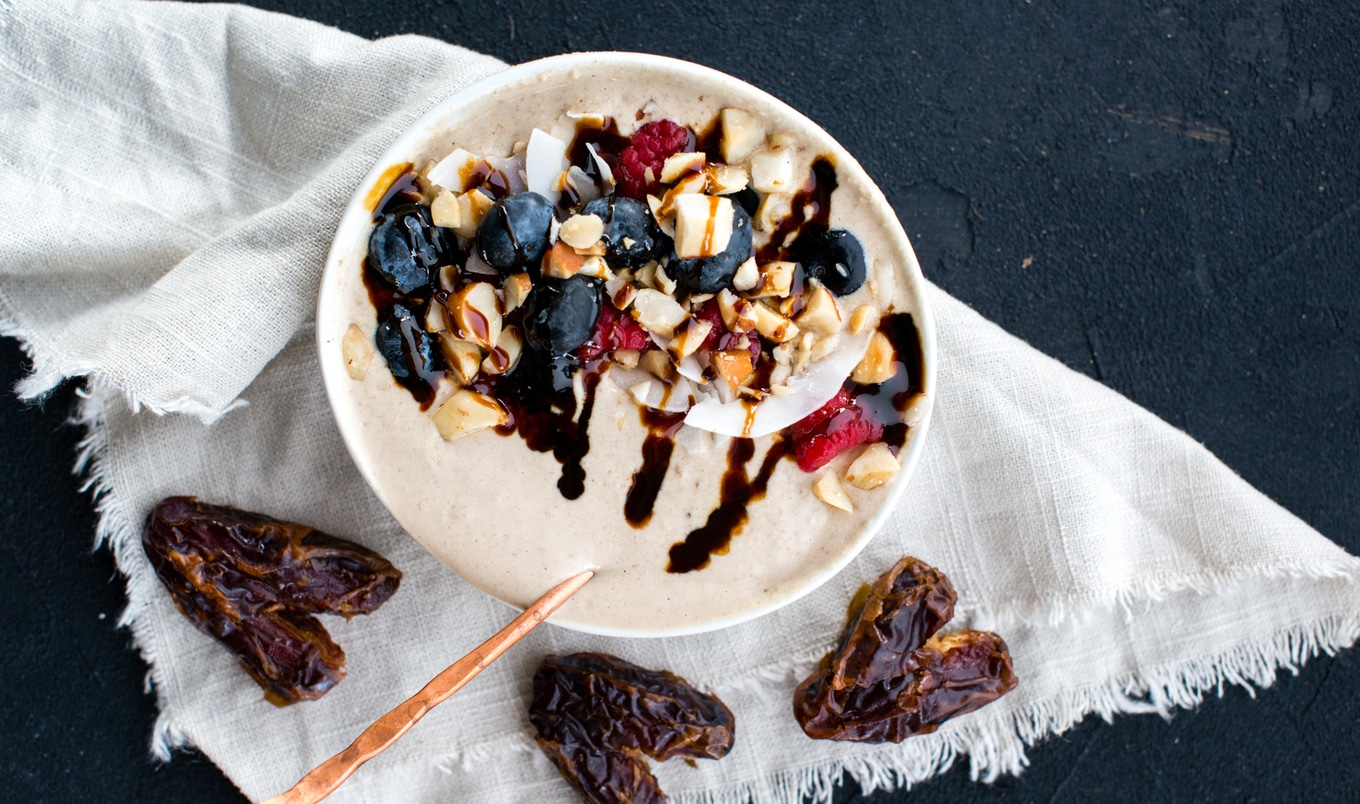 Vegan Smoothie Bowl With Tahini, Coffee, Buckwheat, and Coconut