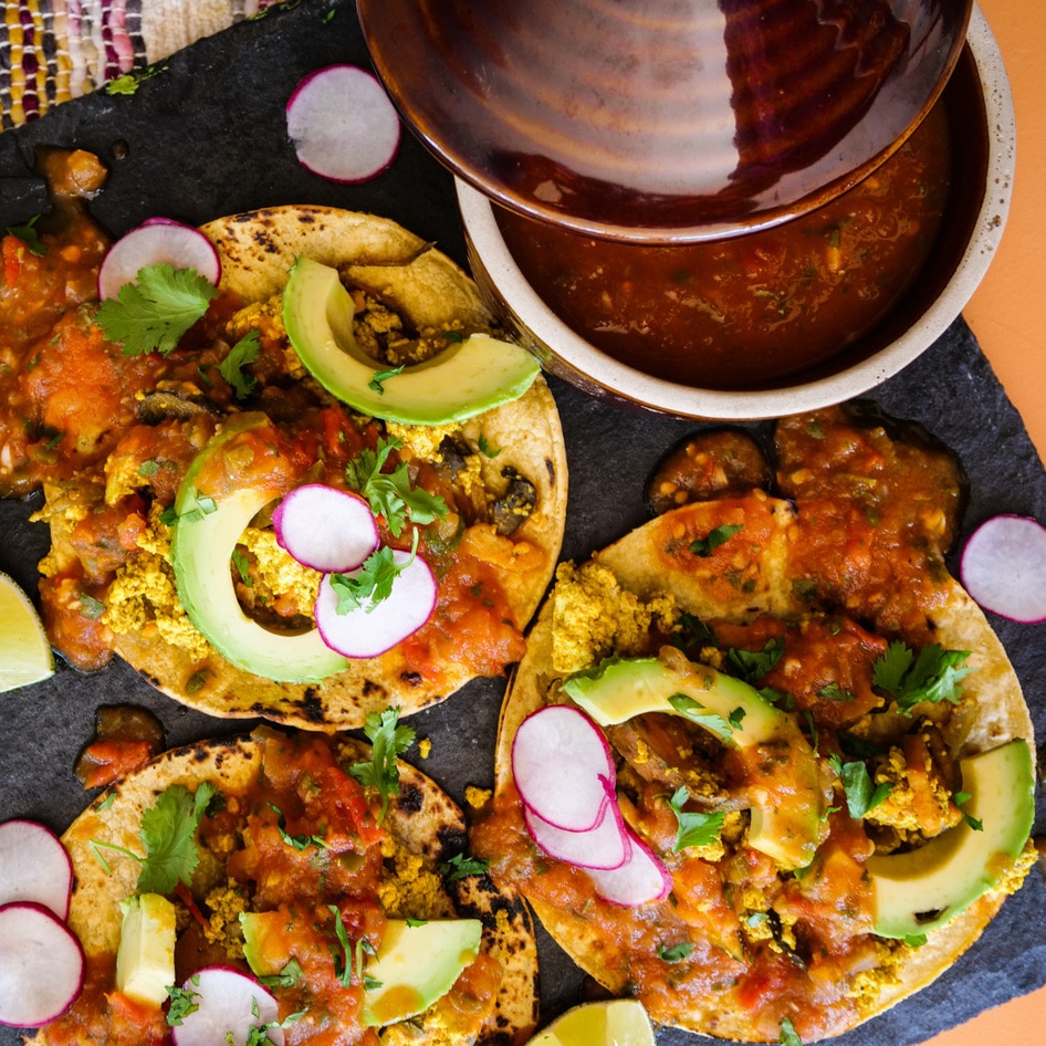 Vegan Sweet Potato Tofu Breakfast Tacos With Ranchero Sauce