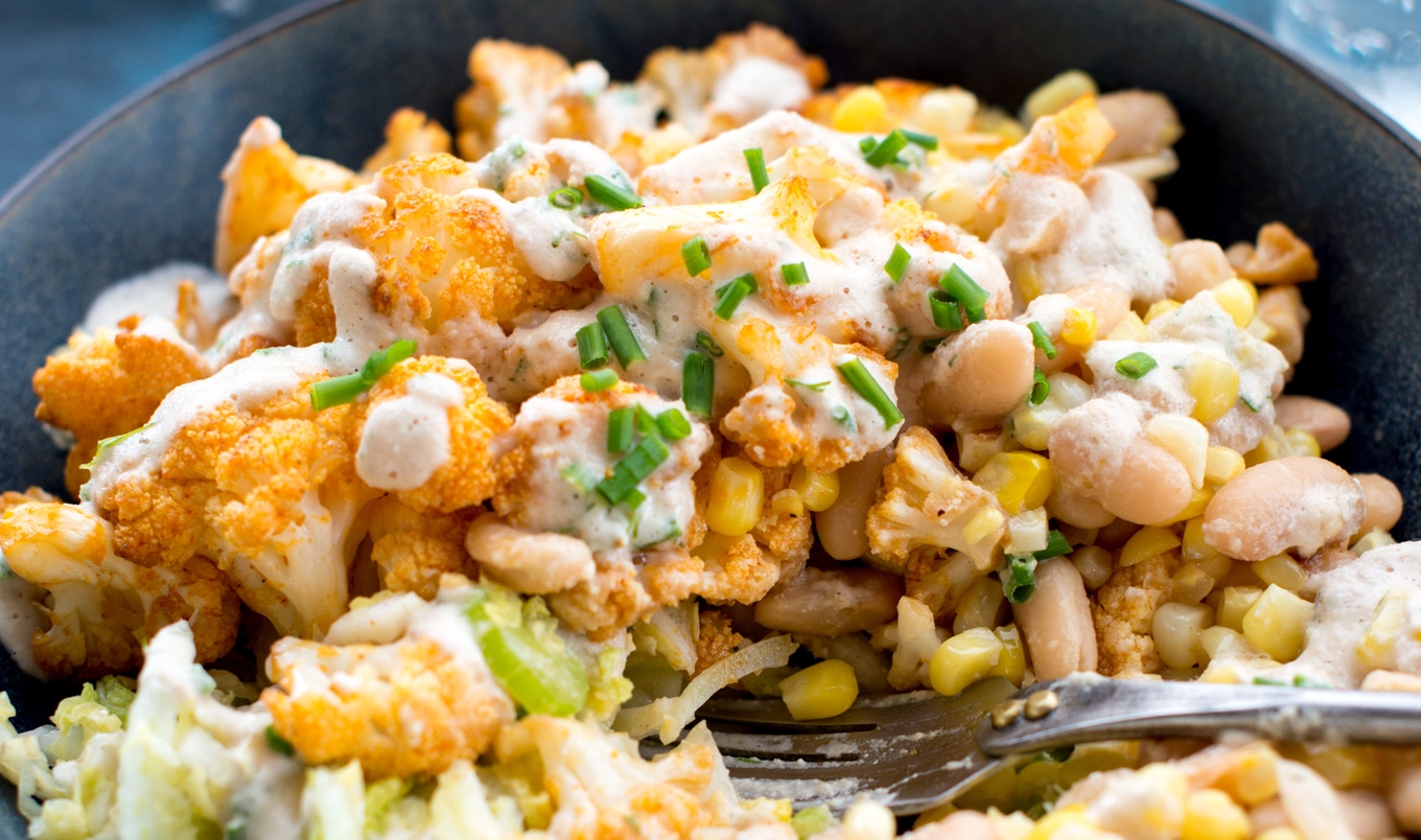 Spiced Cauliflower With Beans, Slaw, and Vegan Ranch