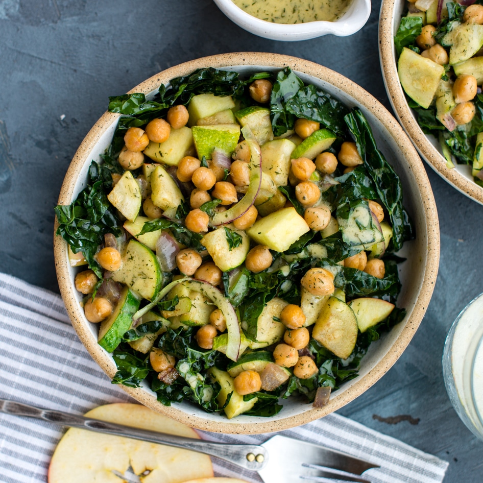 Apple Chickpea Kale Salad With Mustard-Dill Dressing