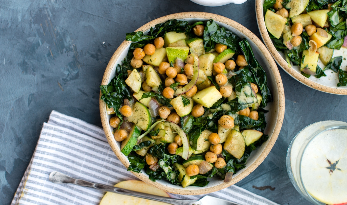 Apple Chickpea Kale Salad With Mustard-Dill Dressing