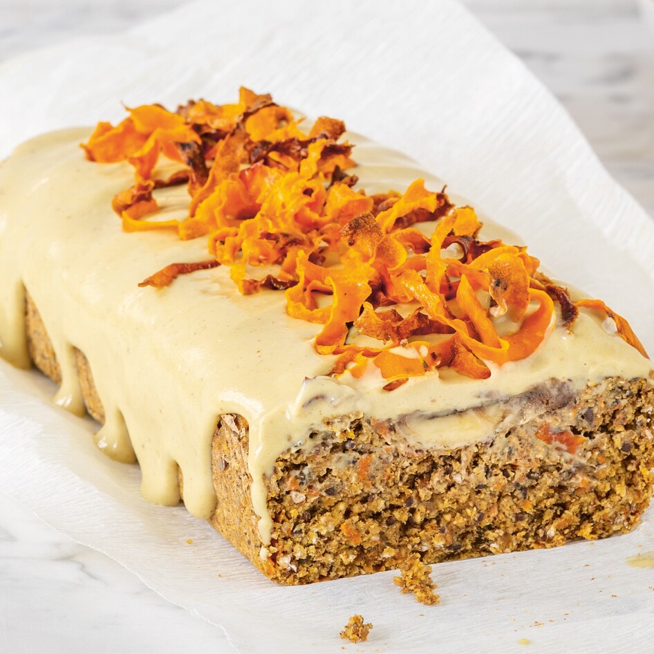 Moist Vegan Carrot and Banana Bread With Golden Turmeric Cream