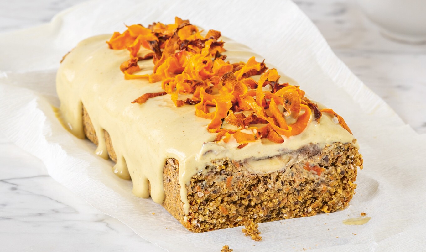 Moist Vegan Carrot and Banana Bread With Golden Turmeric Cream