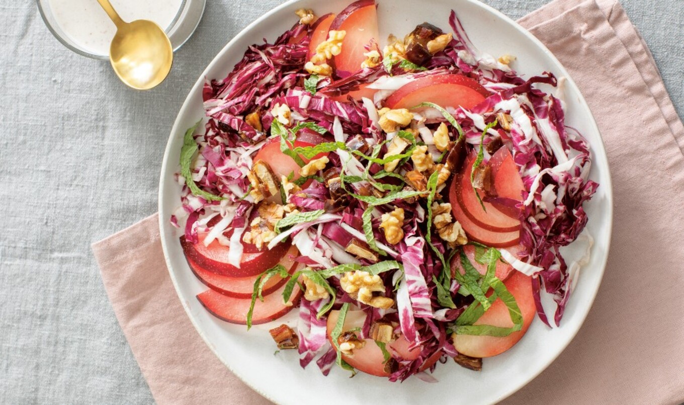 Vegan Plum and Radicchio Salad With Tahini Yogurt Dressing