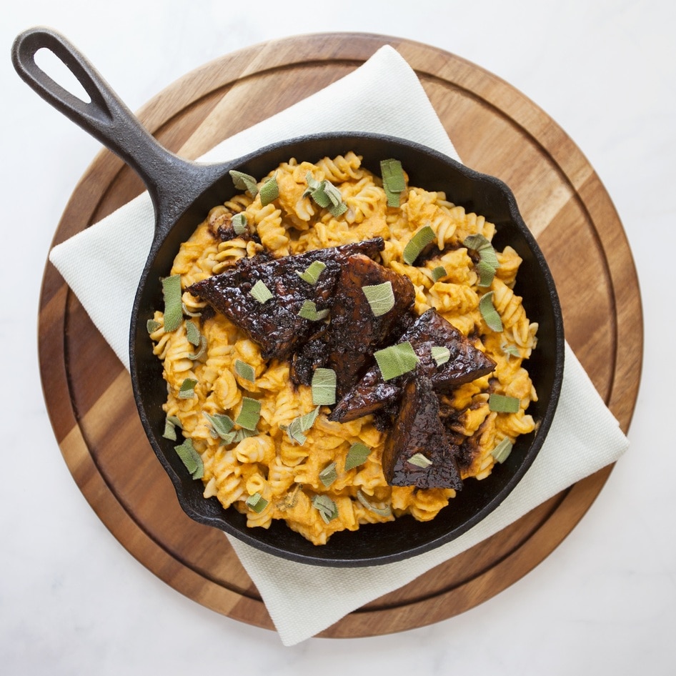 Vegan Pumpkin Sage Pasta With Blackened Tempeh