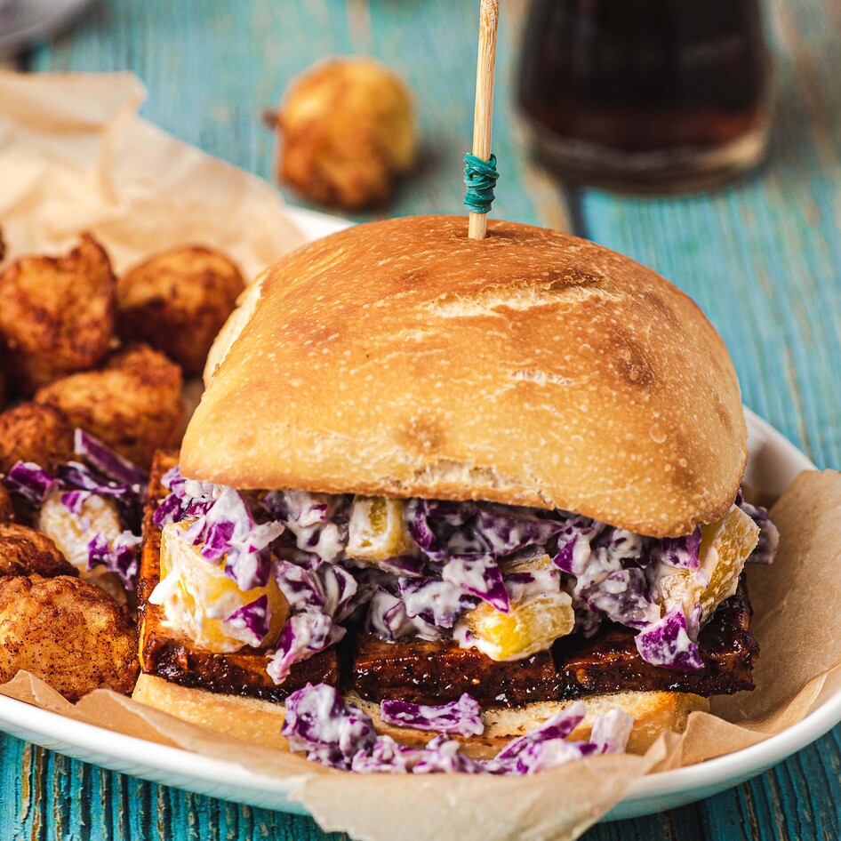 Marinated Tofu Sandwich With Pineapple Slaw