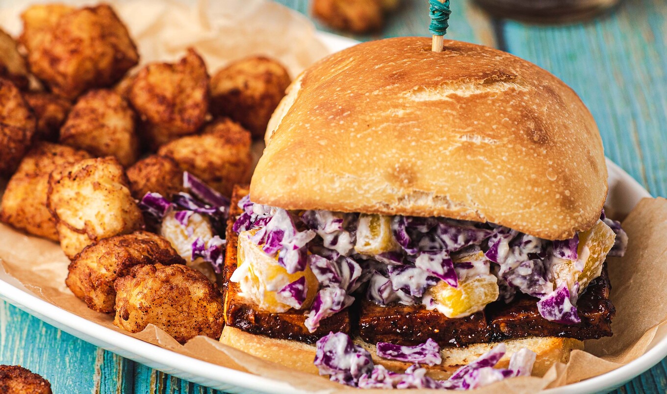 Marinated Tofu Sandwich With Pineapple Slaw