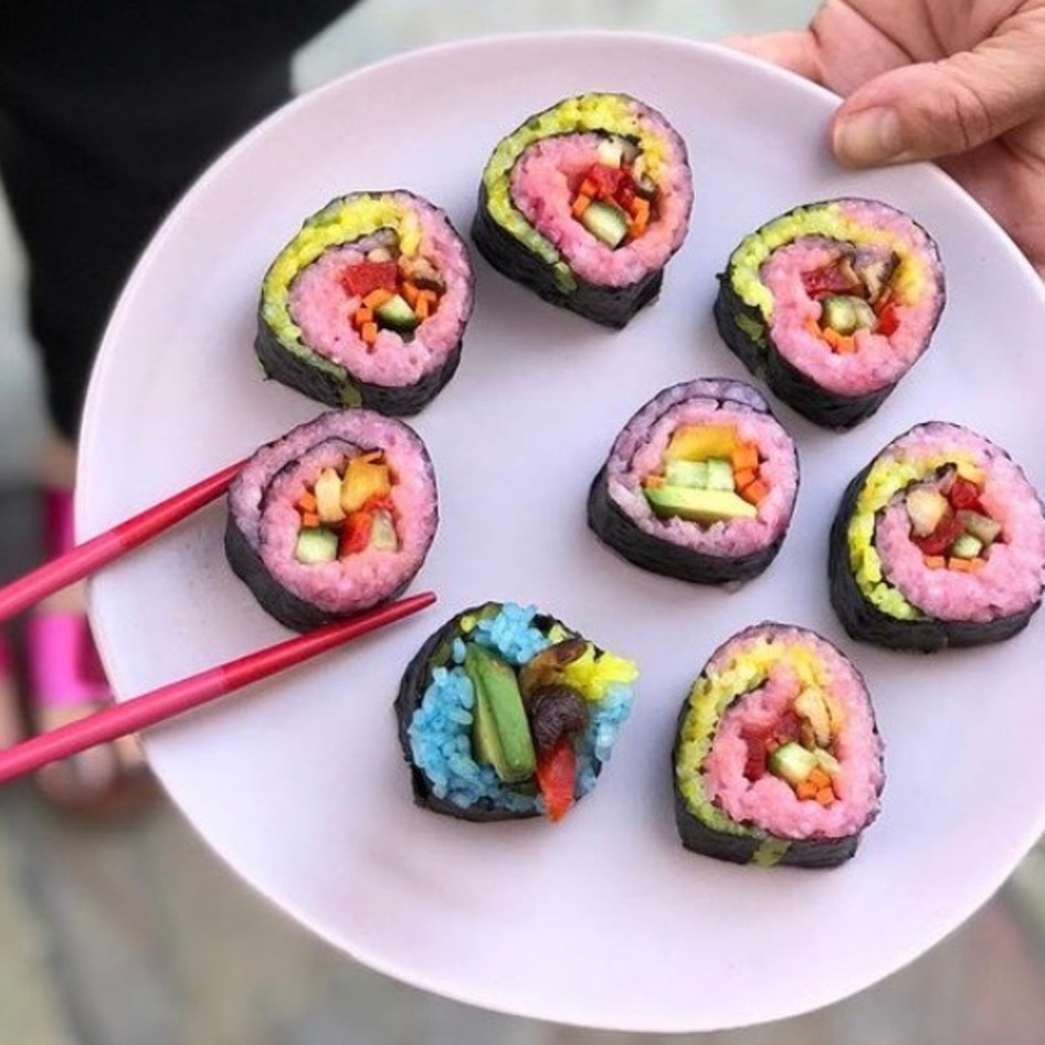 Pink Vegan Sushi Rolls With Creamy Ginger-Tamari Sauce