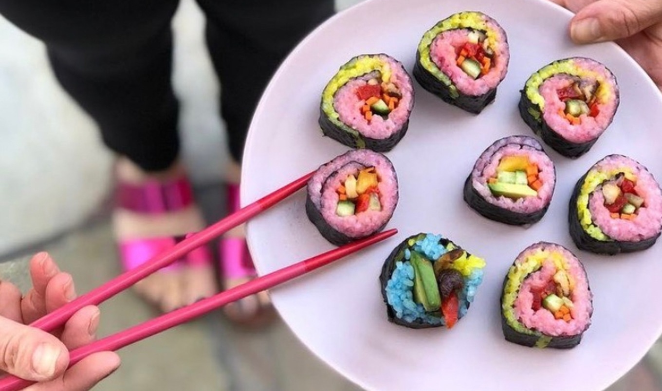 Pink Vegan Sushi Rolls With Creamy Ginger-Tamari Sauce