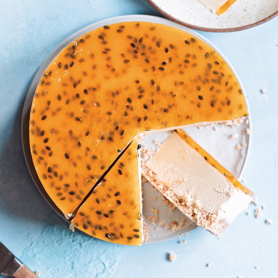 Vegan White Chocolate and Passionfruit Cheesecake