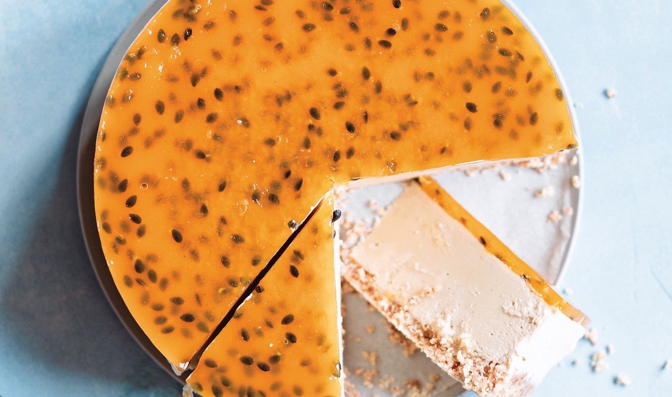 Vegan White Chocolate and Passionfruit Cheesecake