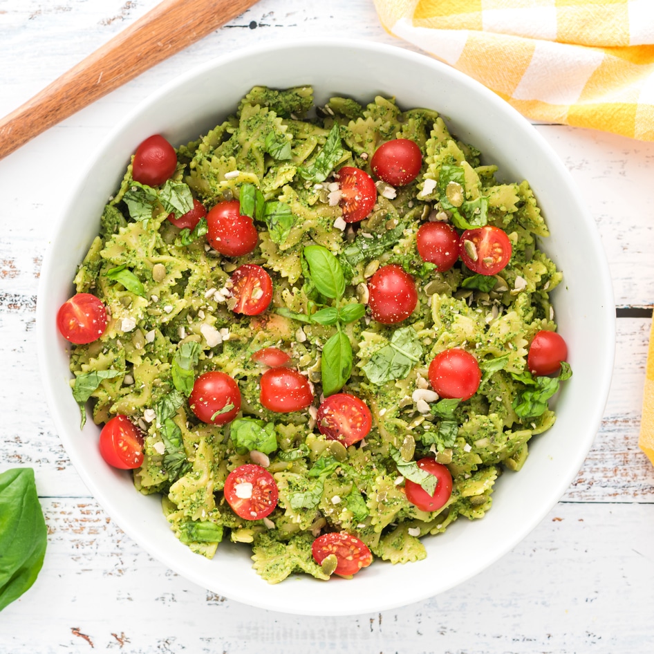 Lemony Pumpkin Seed Pesto Pasta