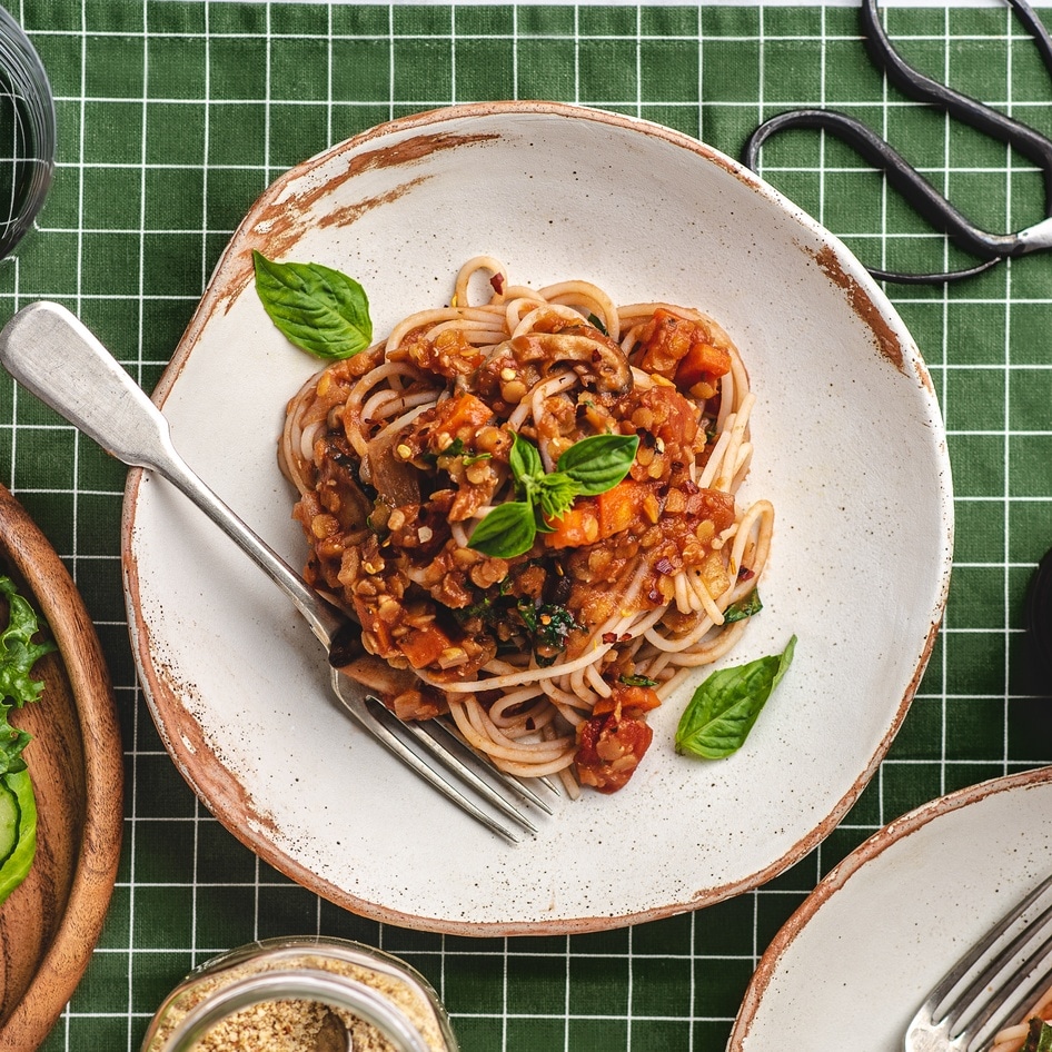 Vegan Red Lentil Marinara Spaghetti