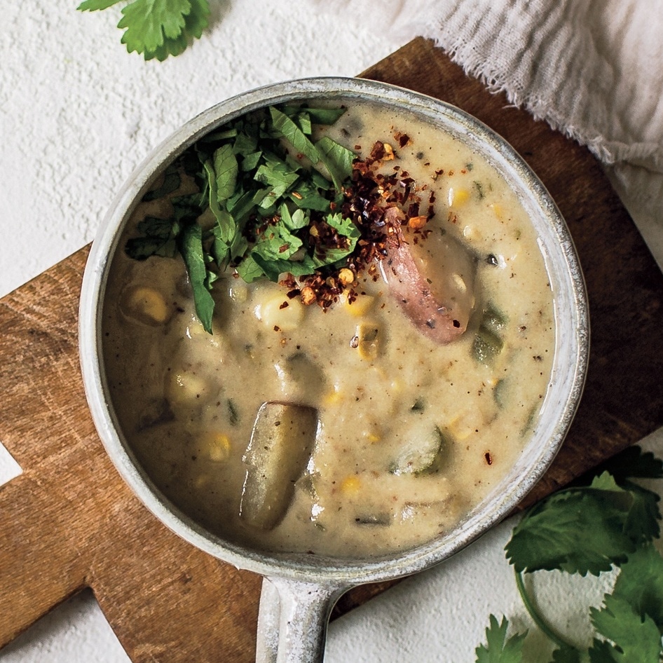 Creamy Vegan Corn Chowder With Jalapeños