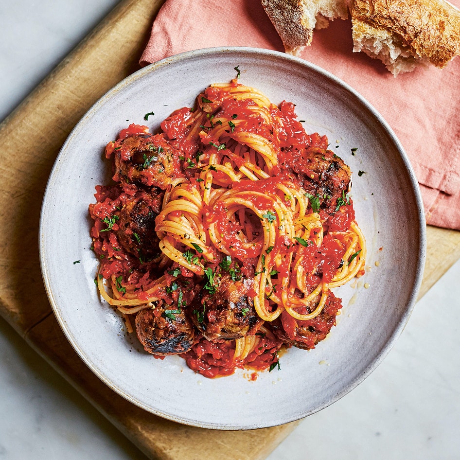 Six-Ingredient Vegan Eggplant Meatballs in Homemade Marinara