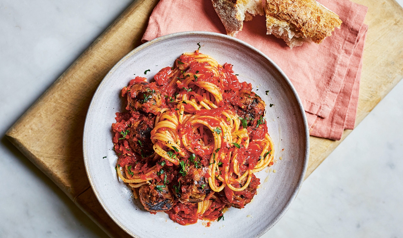 Six-Ingredient Vegan Eggplant Meatballs in Homemade Marinara