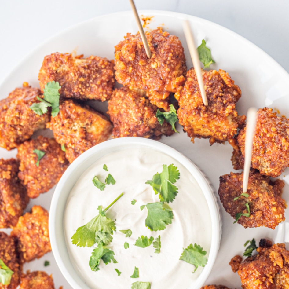 Spicy Vegan Air-Fried Buffalo Tofu Poppers