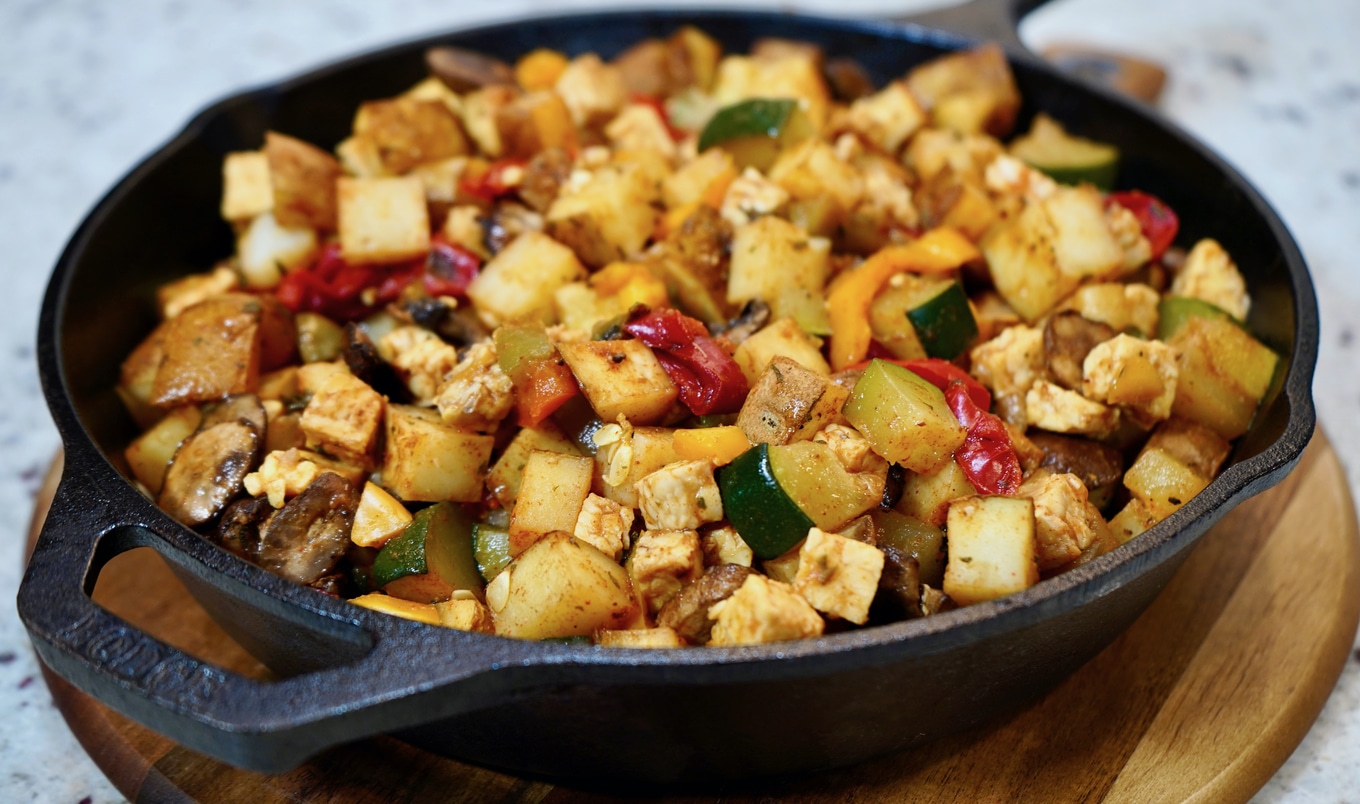 Smoky Vegan Tempeh, Mushroom, and Roasted Potato Breakfast Skillet