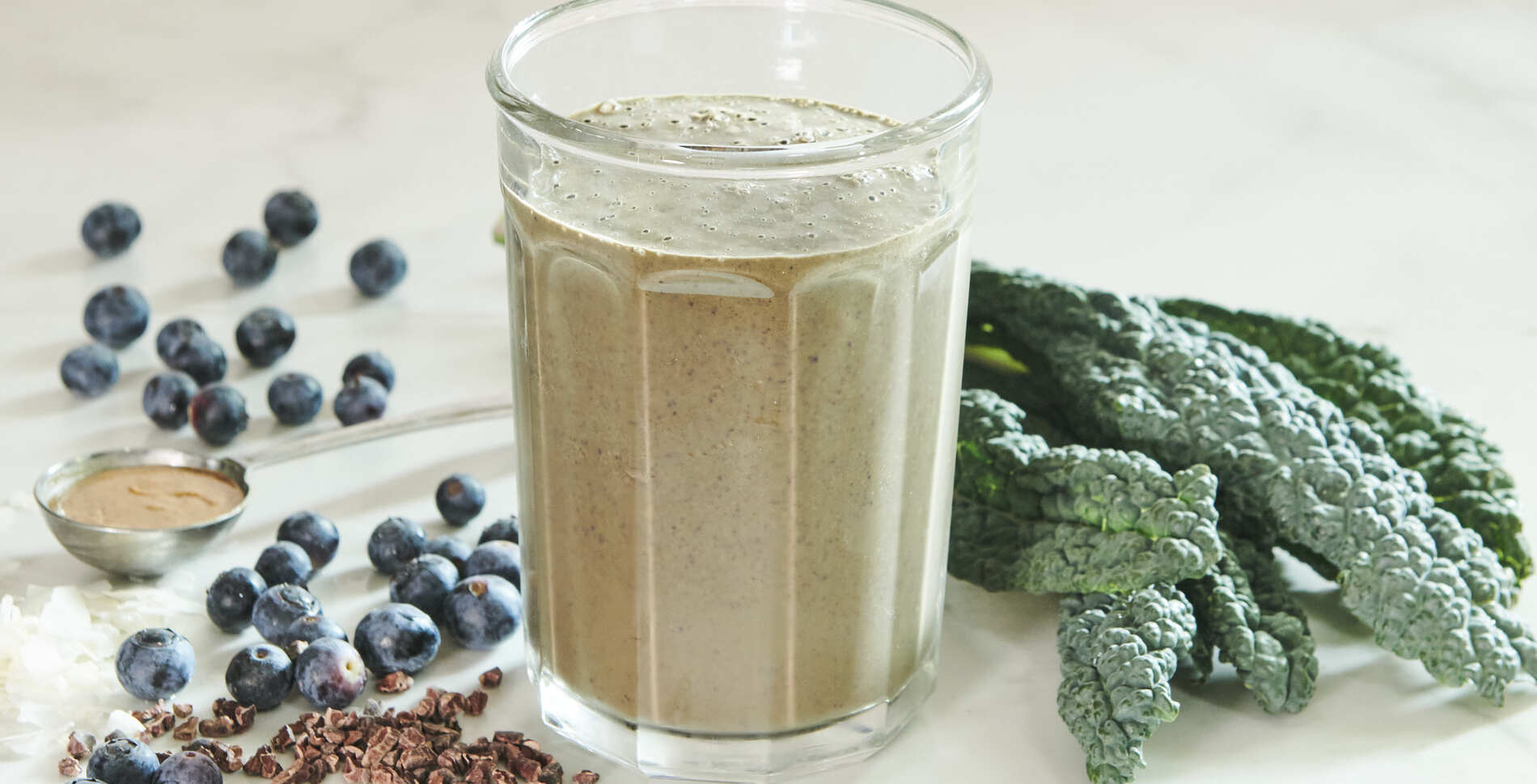 Chocolate Açaí Coconut Smoothie With Kale and Blueberries