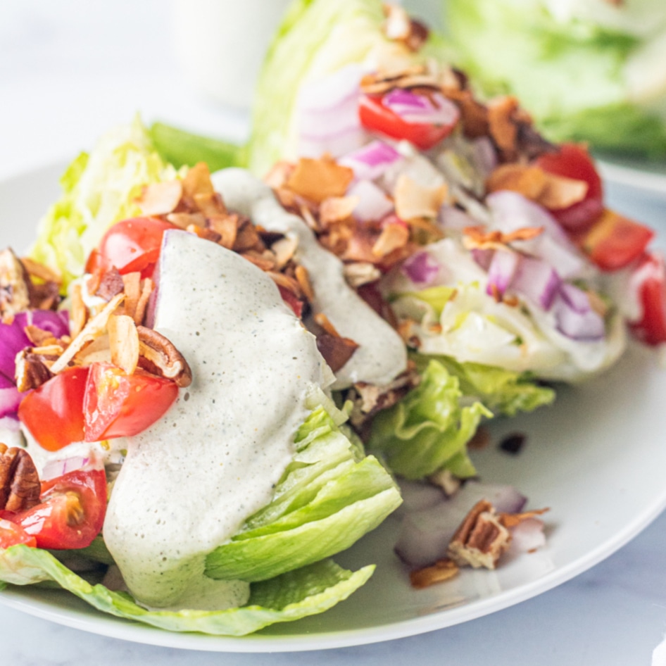 Crispy Wedge Salad With Smoky Coconut Bacon and Hemp Seed Ranch Dressing