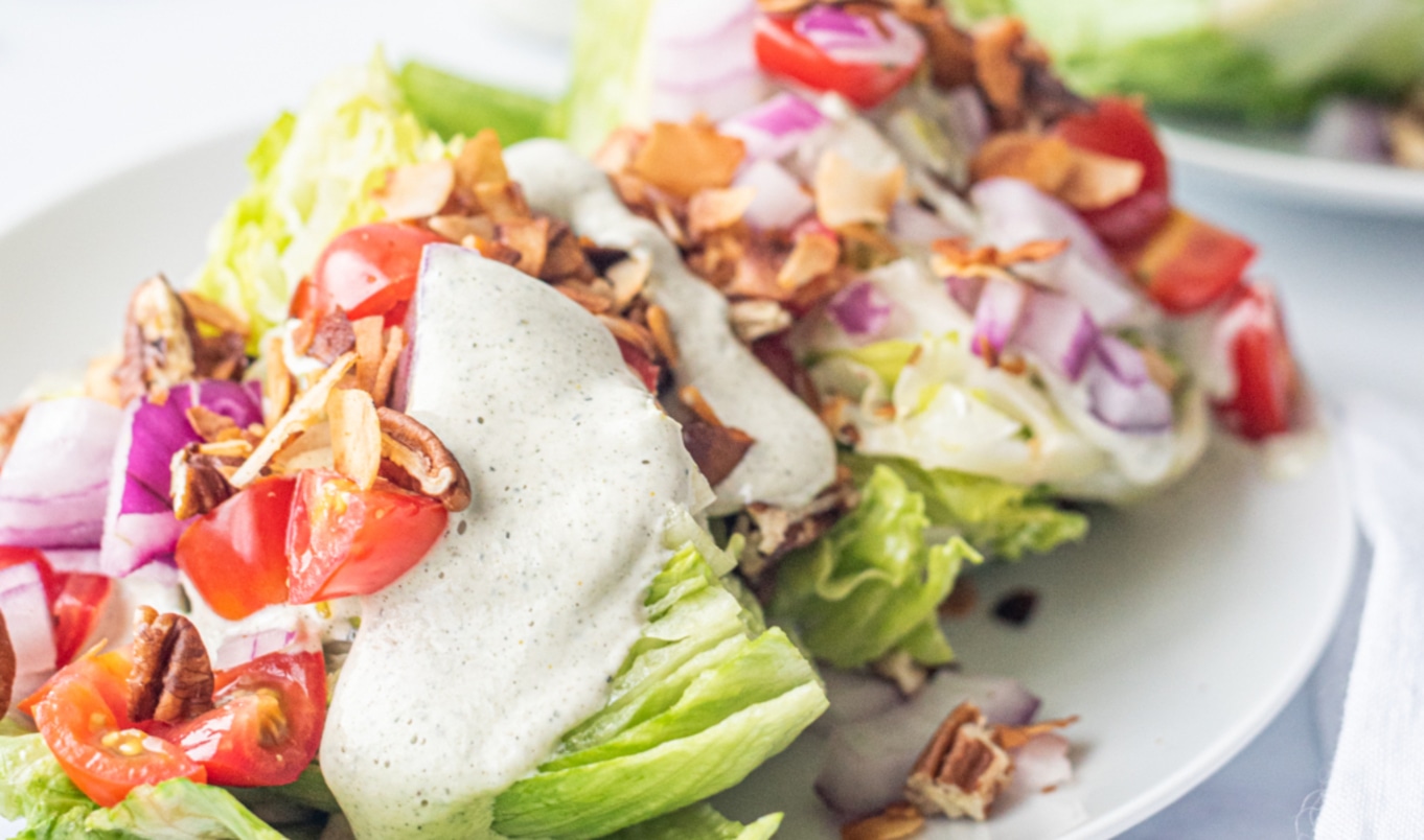 Crispy Wedge Salad With Smoky Coconut Bacon and Hemp Seed Ranch Dressing