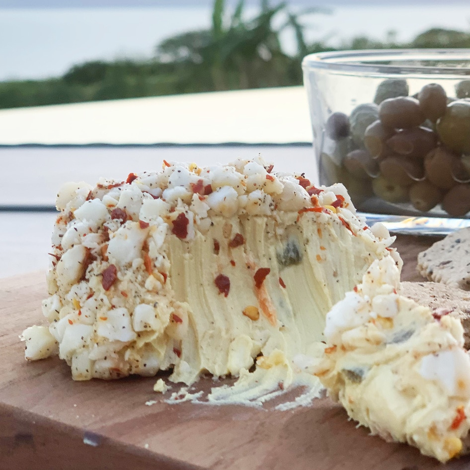 Vegan Macadamia Nut and Herb-Crusted Swiss Cheeseballs