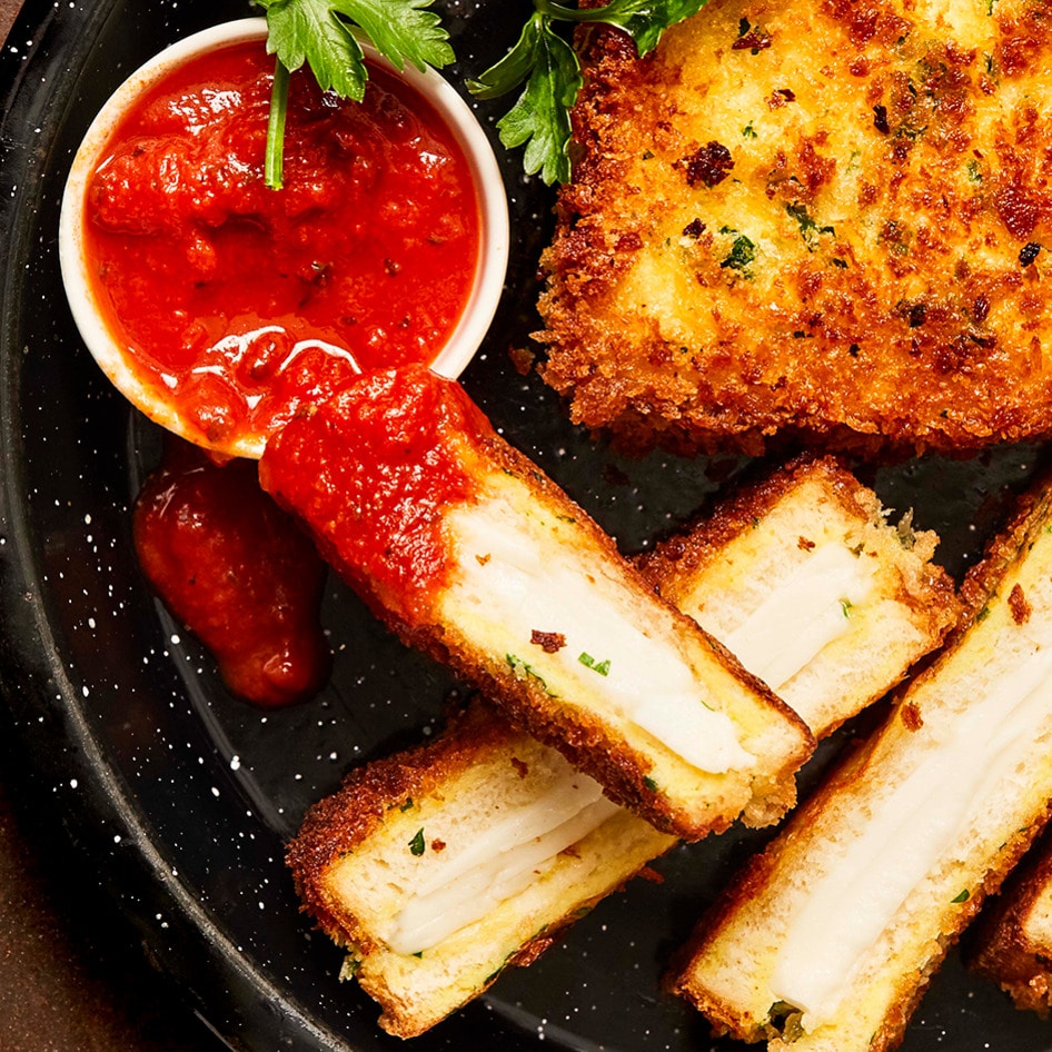 Crispy Fried Vegan Grilled Cheese With Marinara Dipping Sauce