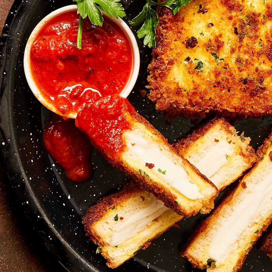 Crispy Fried Vegan Grilled Cheese With Marinara Dipping Sauce