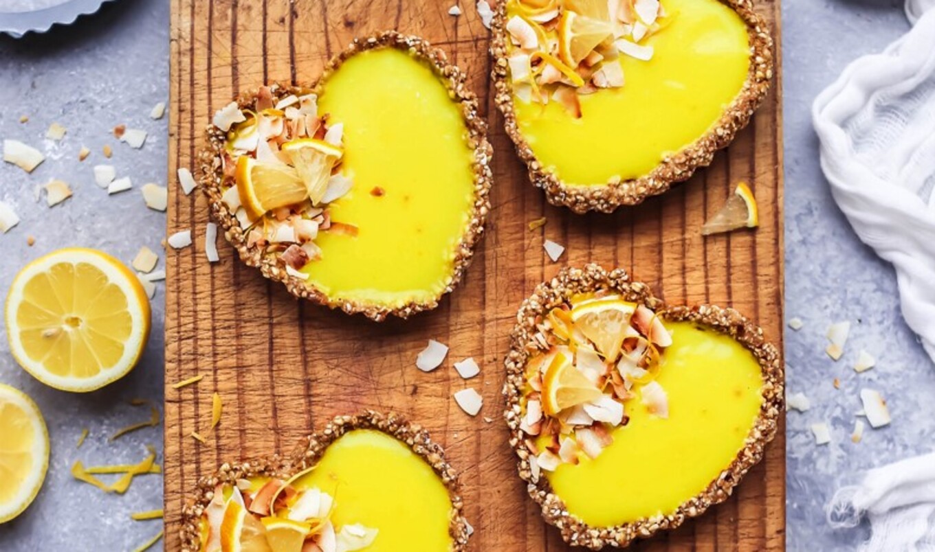 Cheery Vegan Lemon Curd Coconut Tarts