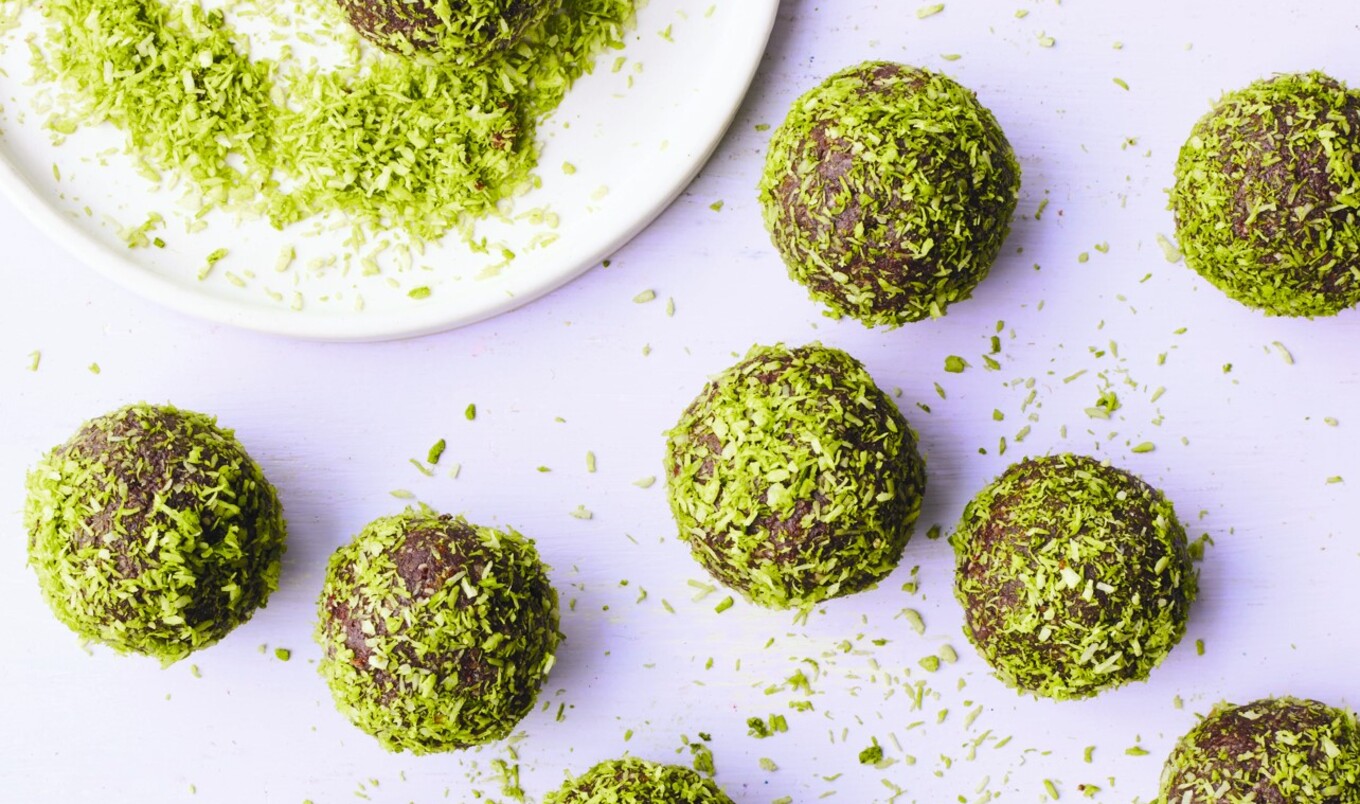 Vegan Matcha Chocolate Coconut Bliss Balls