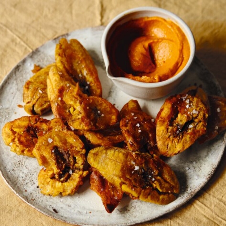 Vegan Loaded Tostones With Spicy Roasted Carrot Dip