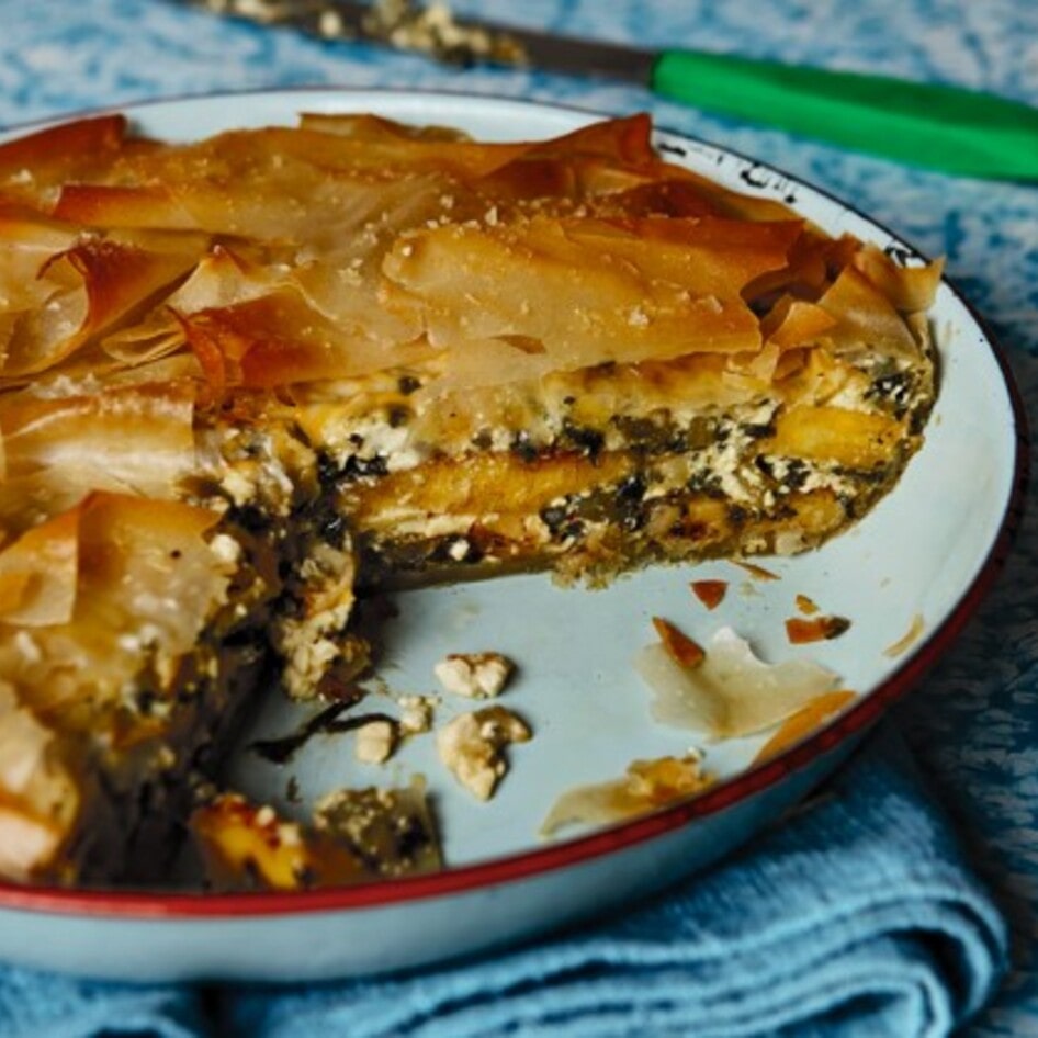 Vegan Caribbean Callaloo and Plantain Phyllo Pie