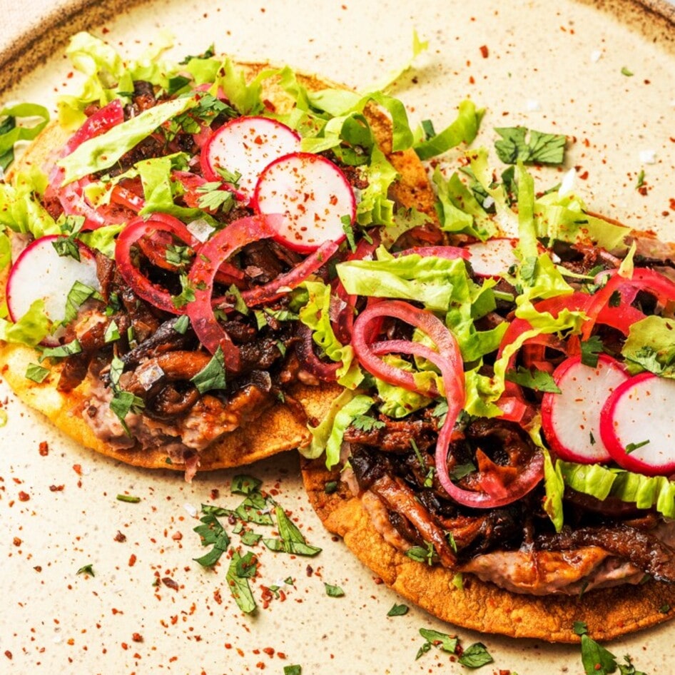 Vegan Shredded Mushroom Tostadas