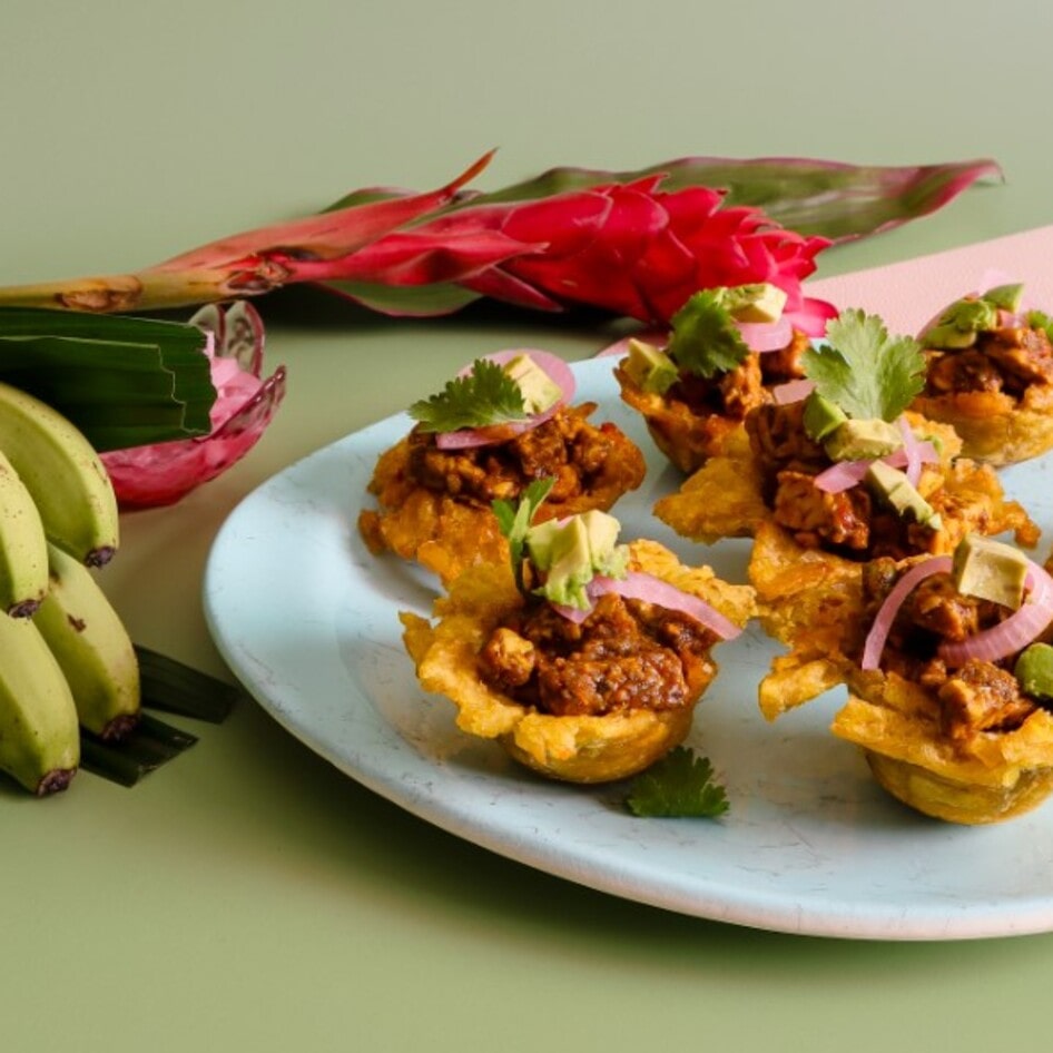 Vegan Tempeh-Filled Plantain Cups (Tostones Rellenos)